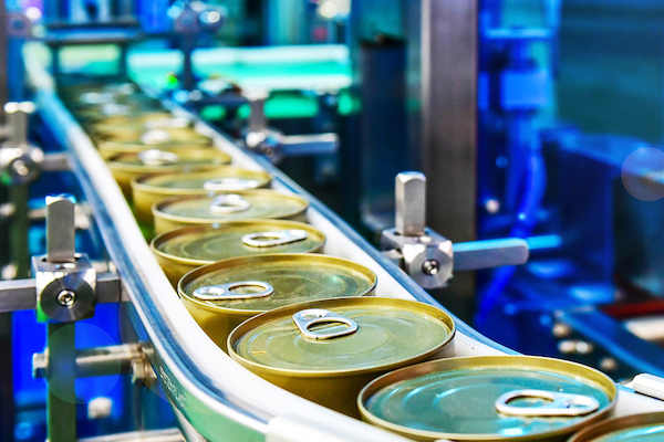 canned goods in a factory conveyor belt